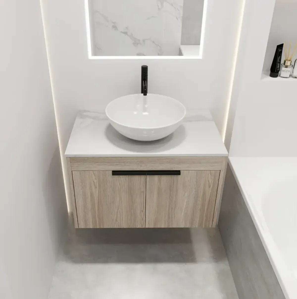 Streamdale 30" Modern Design Float Bathroom Vanity With Ceramic Basin Set