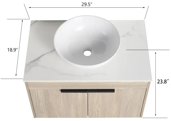 30" Modern Design Float Bathroom Vanity With Ceramic Basin Set