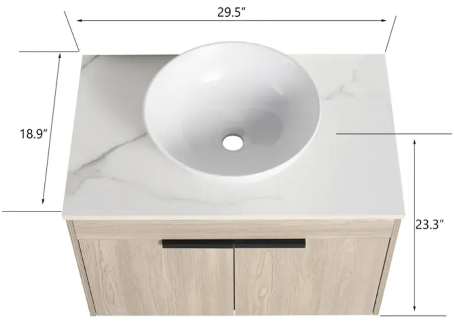 30" Modern Design Float Bathroom Vanity With Ceramic Basin Set