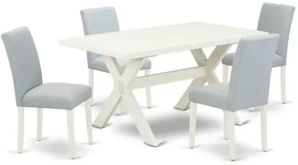 East West Furniture 5-Pc Dining Table Set Includes 4 Parson dining chairs with Upholstered Seat and High Back and a Rectangular Dining Table - Linen White Finish