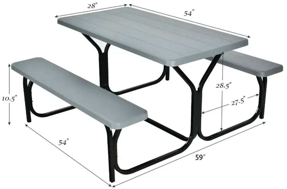 HDPE Outdoor Picnic Table Bench Set with Metal Base