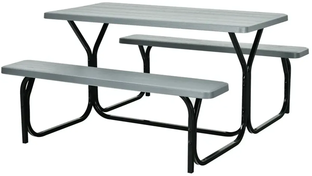 HDPE Outdoor Picnic Table Bench Set with Metal Base