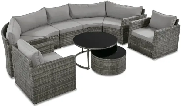Whisen Modern Style Outdoor Half-moon Patio Sofa Set, 9-Pieces Round Sofa Set - Blue