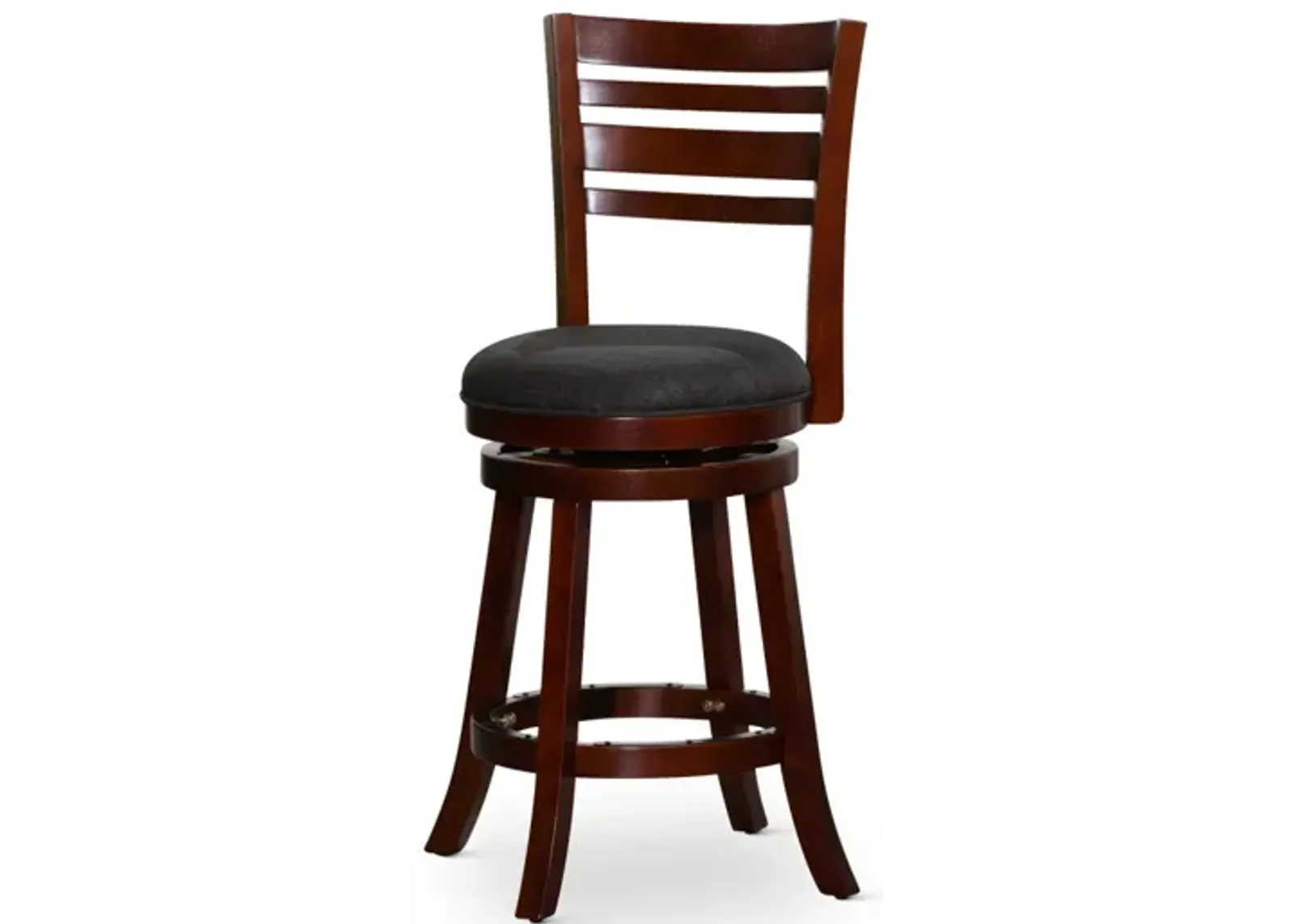 24" Counter Height Slat Back Swivel Stool, Cherry Finish, Charcoal Fabric Seat