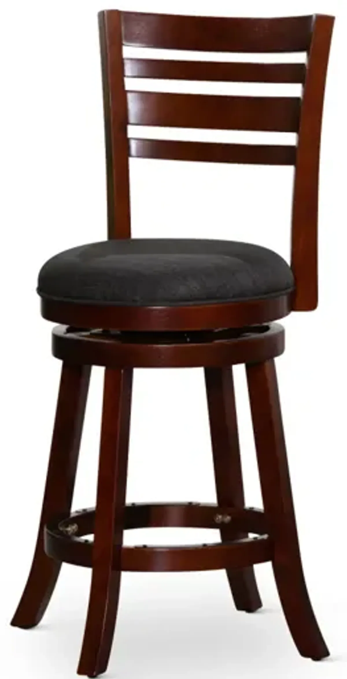 24" Counter Height Slat Back Swivel Stool, Cherry Finish, Charcoal Fabric Seat