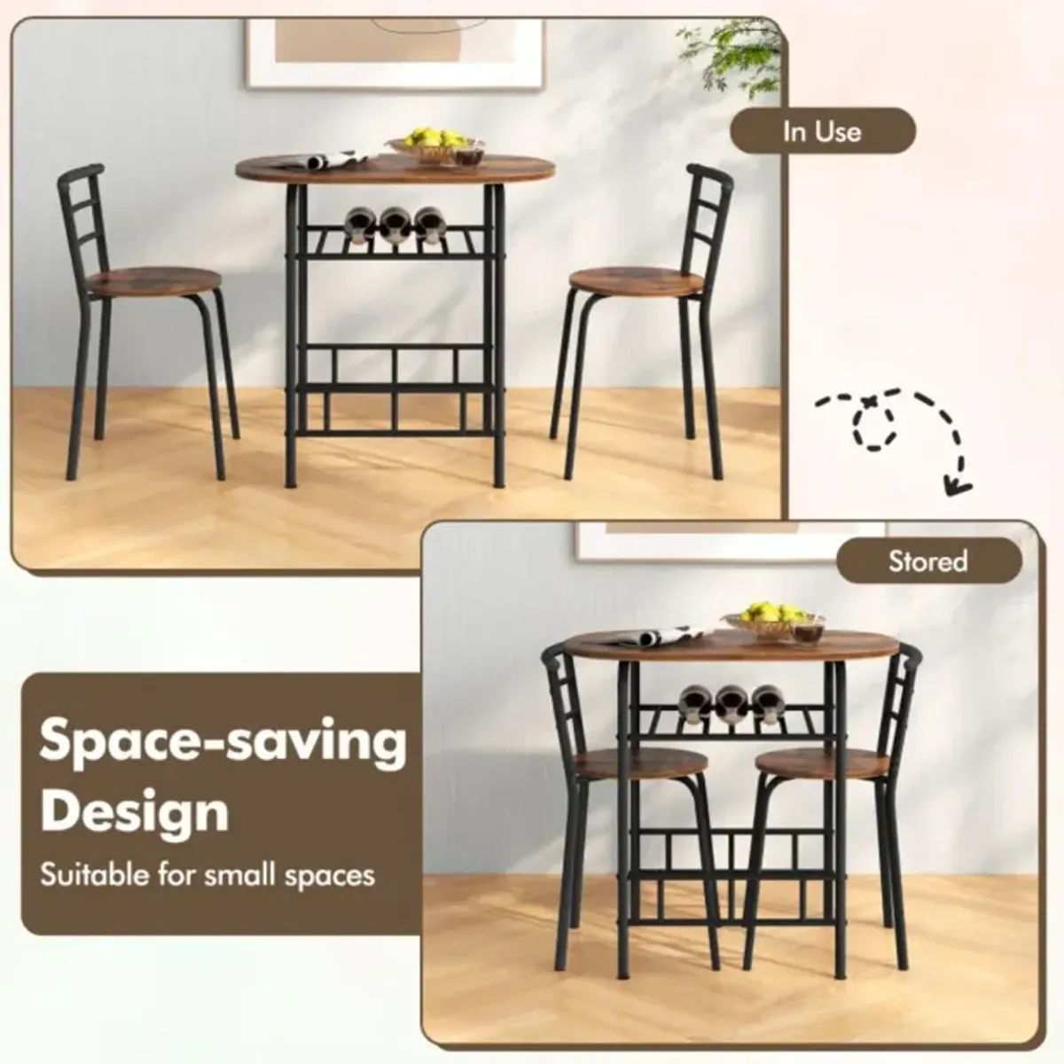 Hivvago 3-Piece Space-Saving Bistro Set for Kitchen and Apartment