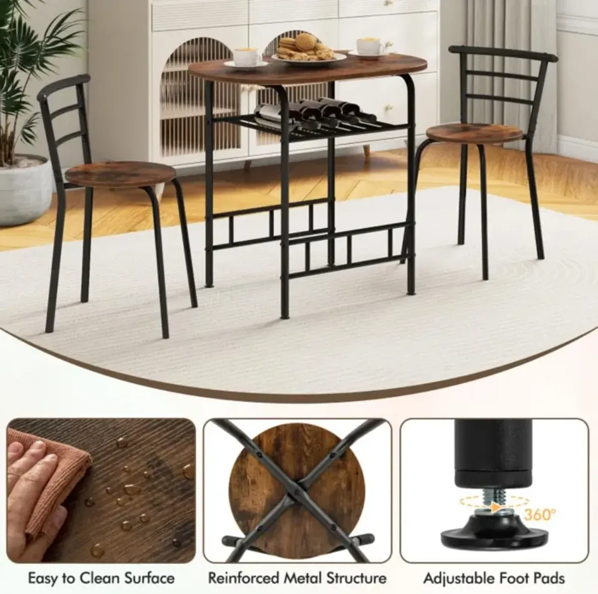 Hivvago 3-Piece Space-Saving Bistro Set for Kitchen and Apartment