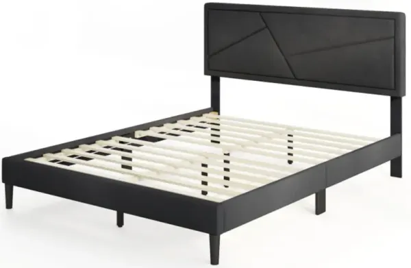 Hivvago Upholstered Platform Bed Frame with High Headboard-Queen Size