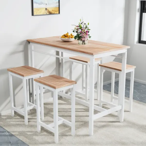 5-Piece Modern Kitchen Table Set with Four Bar Stools Stylish Bar Table Set for Dining and Entertaining