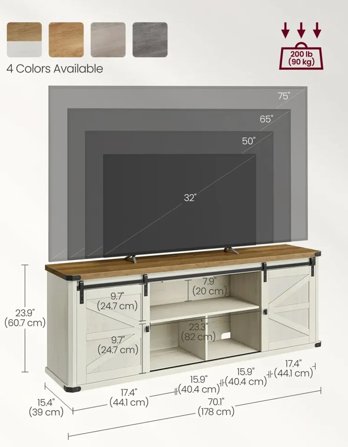 23.9" High TV Stand for TVs up to 75 Inches