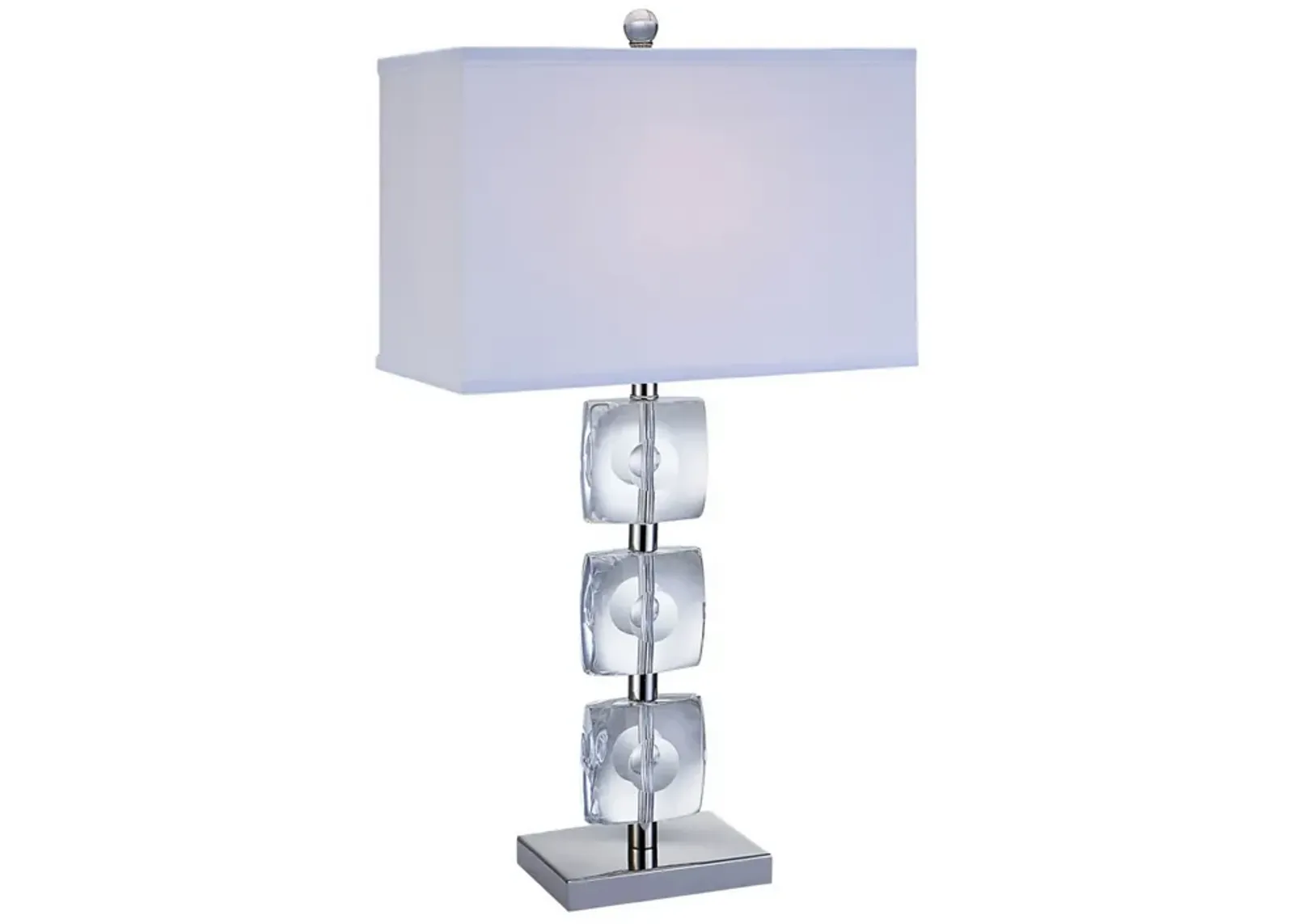 28 Inch Table Lamp, Crystal Stand, White Rectangular Shade, Metal, Clear -Benzara