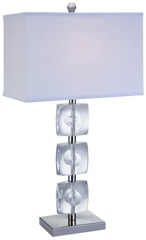 28 Inch Table Lamp, Crystal Stand, White Rectangular Shade, Metal, Clear  - Benzara