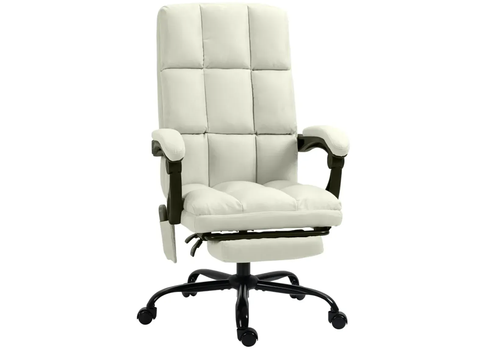 Cream White Office Comfort: Reclining Massage Chair with USB Port