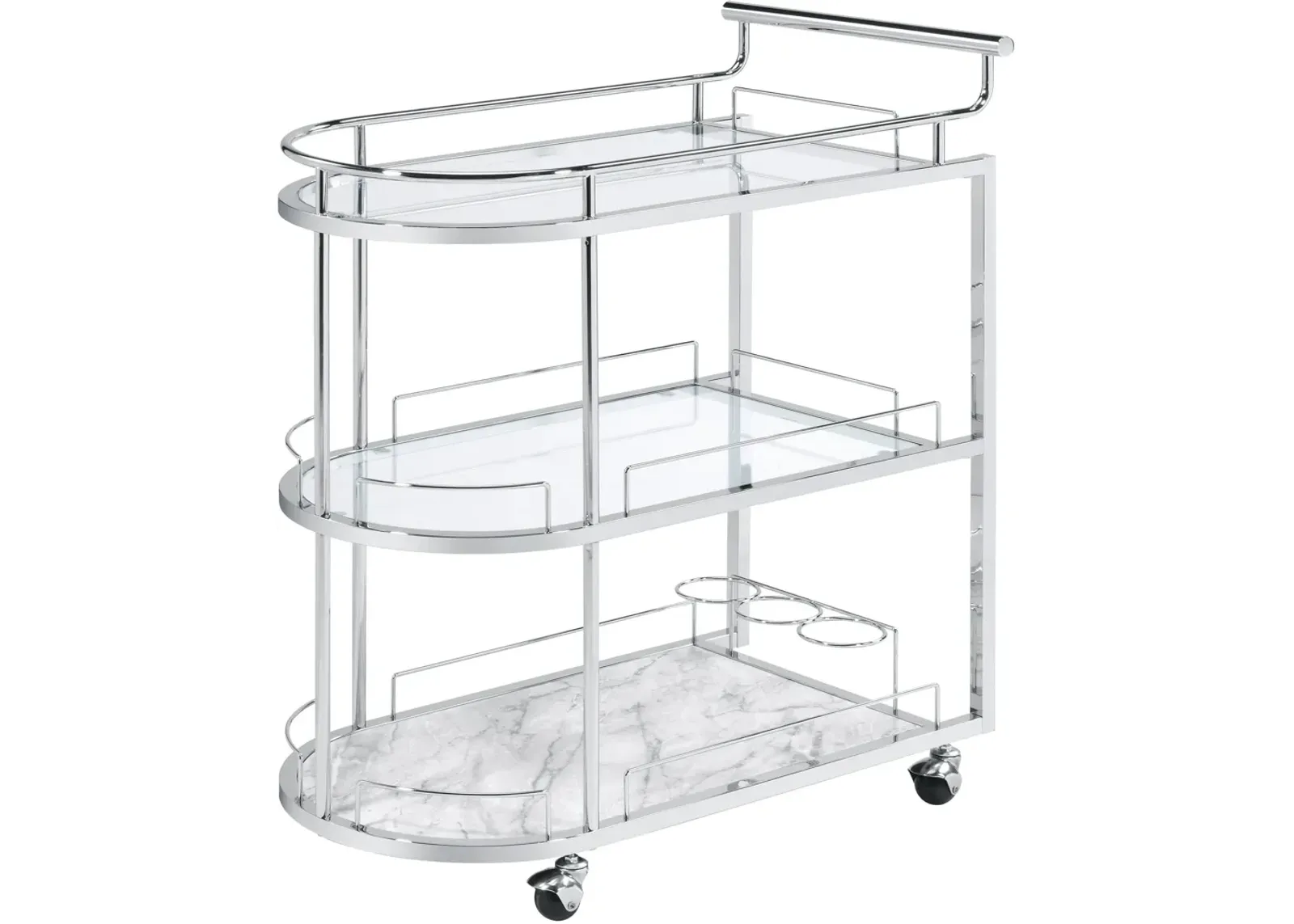 ACME Inyo Serving Cart, Clear Glass & Chrome Finish