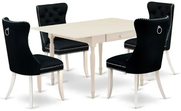 5 Piece Dining Table Set Consists of a Rectangle Solid Wood Table with Dropleaf