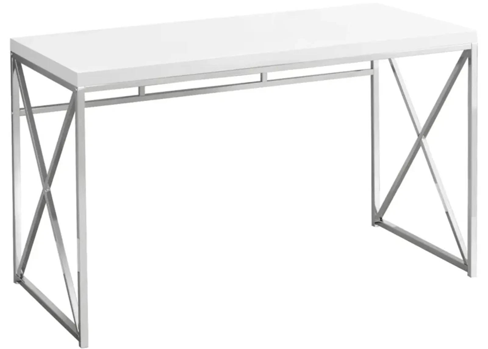 Monarch Specialties Computer Desk, Home Office, Laptop, Work, Metal, Laminate, Glossy White, Chrome, Contemporary, Modern