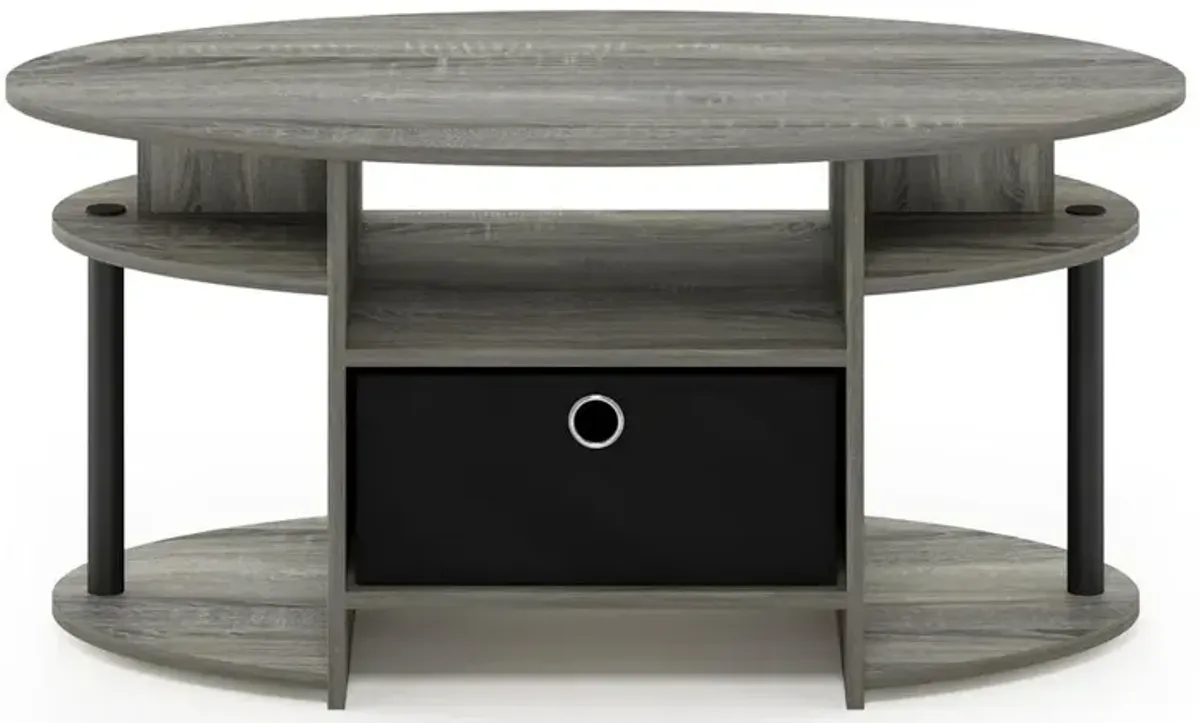 FURINNO JAYA Simple Design Oval Coffee Table, French Oak Grey/Black/Black