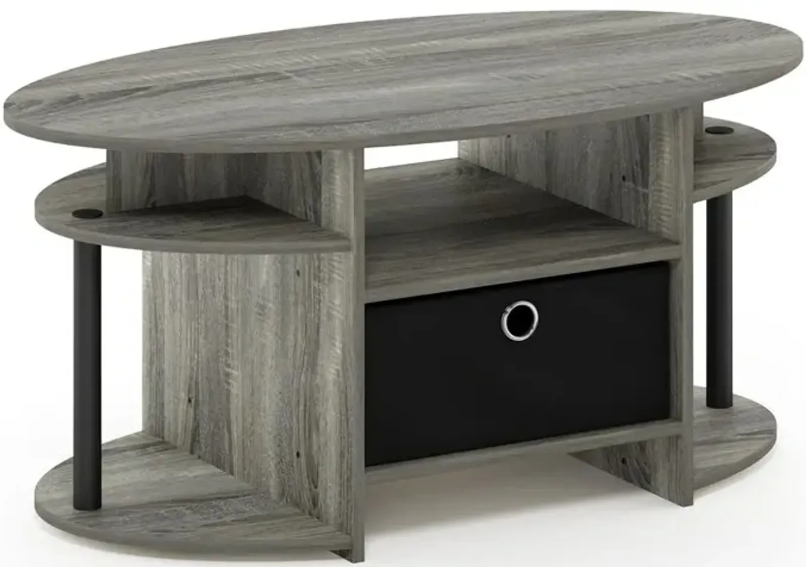 FURINNO JAYA Simple Design Oval Coffee Table, French Oak Grey/Black/Black