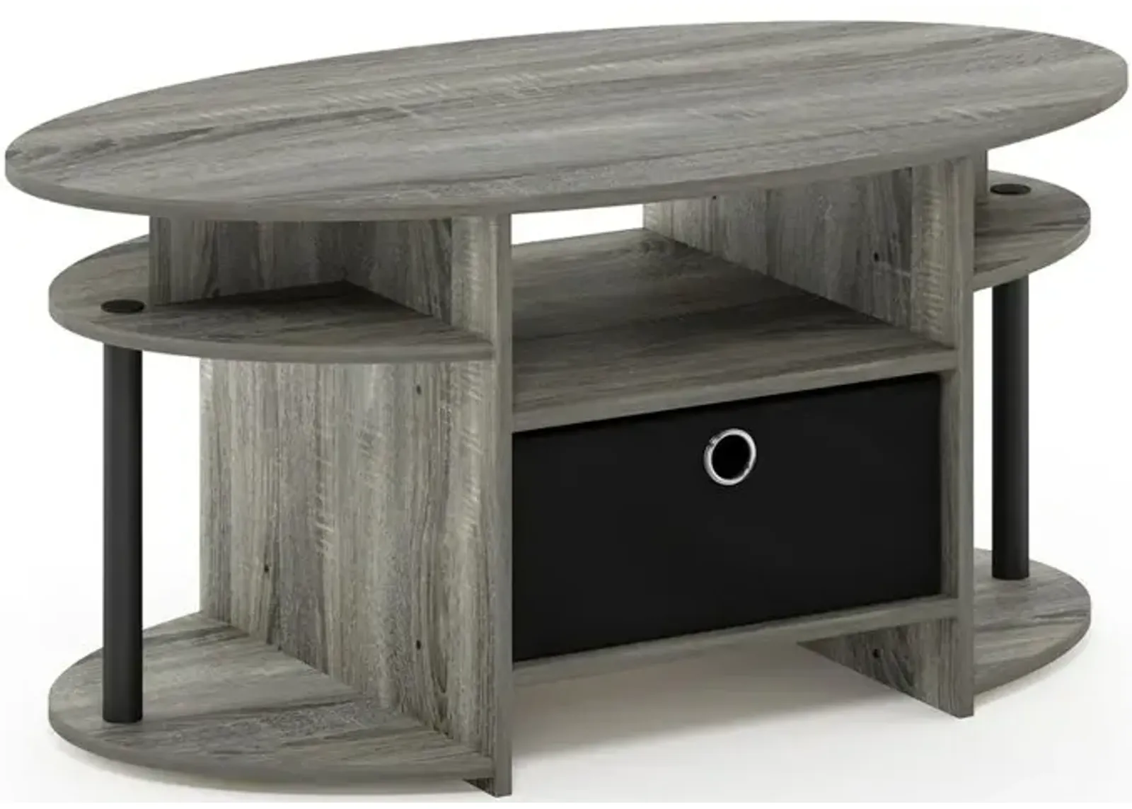 FURINNO JAYA Simple Design Oval Coffee Table, French Oak Grey/Black/Black