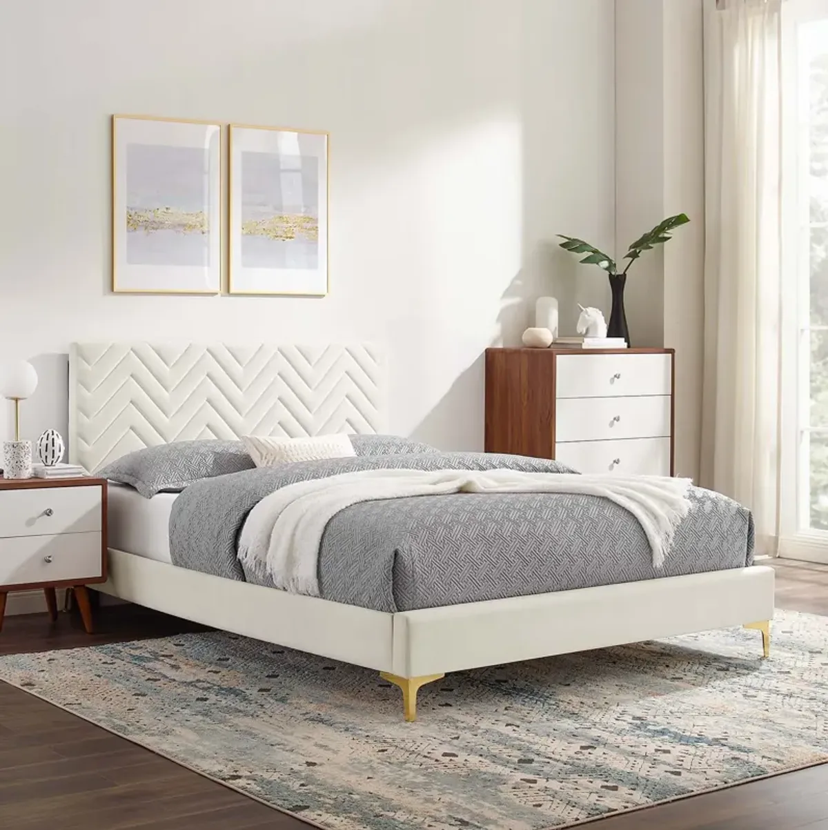 Modway - Leah Chevron Tufted Performance Velvet Queen Platform Bed