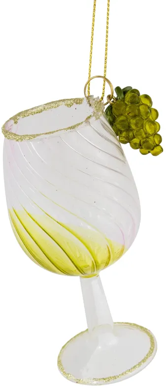 4.25" Yellow Wine Glittered Glass Christmas Ornament