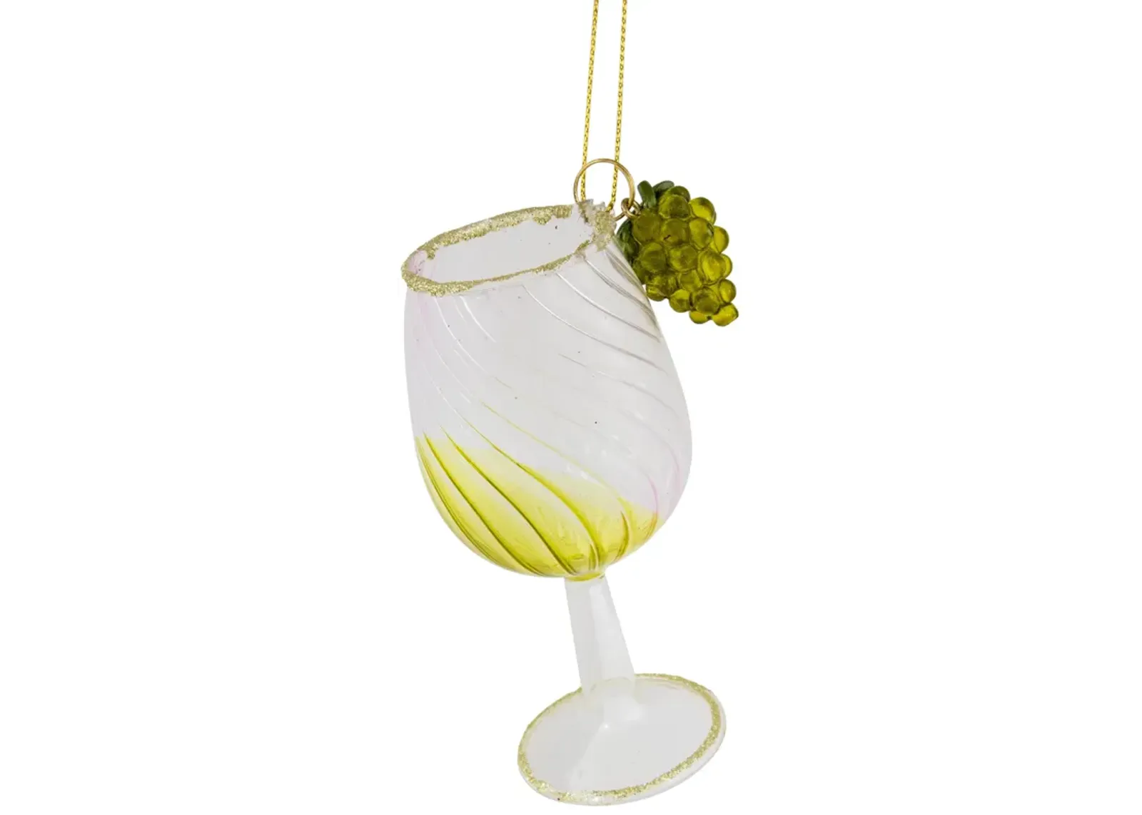 4.25" Yellow Wine Glittered Glass Christmas Ornament