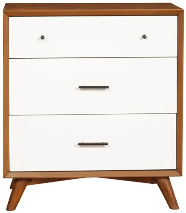 Modern Style Wooden Chest With Three Drawers and Flared Legs, Brown and White-Benzara
