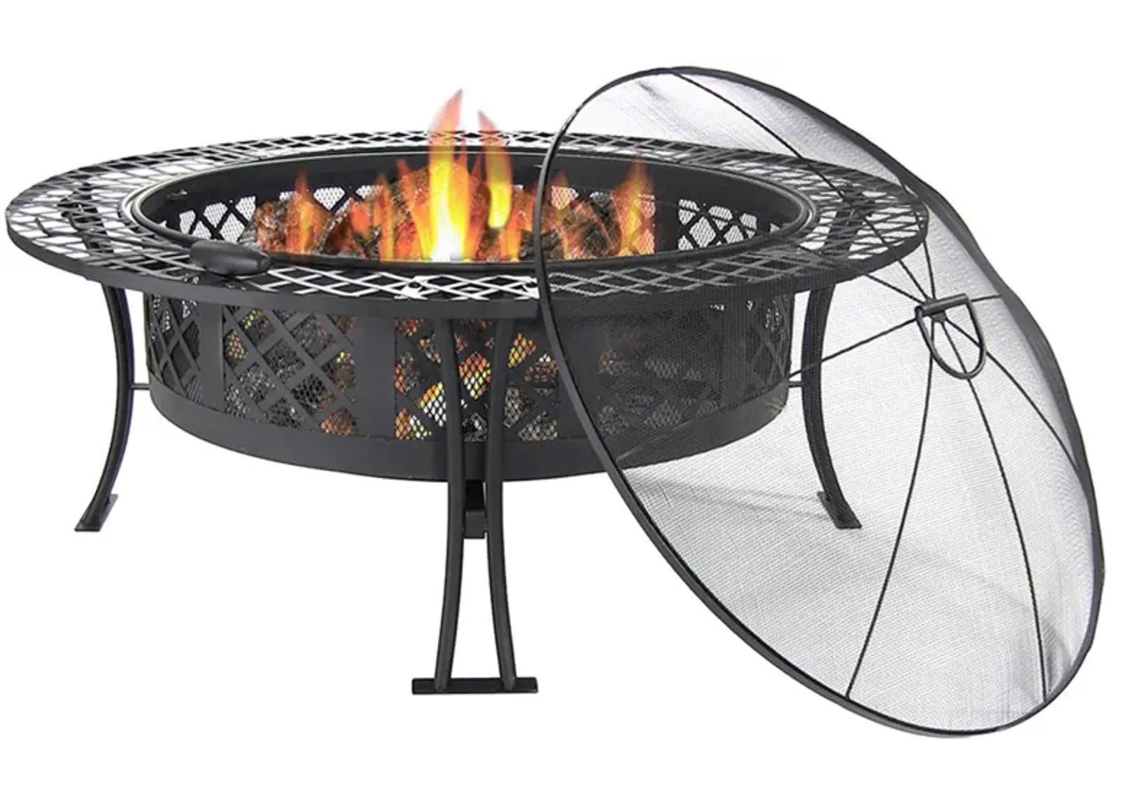 Sunnydaze 40 in Diamond Weave Steel Fire Pit with Spark Screen and Poker