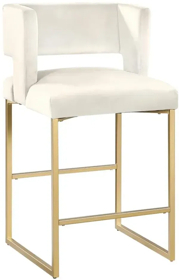Lynx Cream Velvet Bar Stools in Gold (Set of 2)