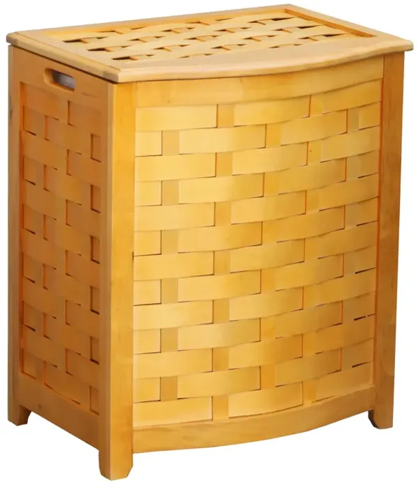Oceanstar Natural Finished Bowed Front Veneer Laundry Wood Hamper with Interior Bag