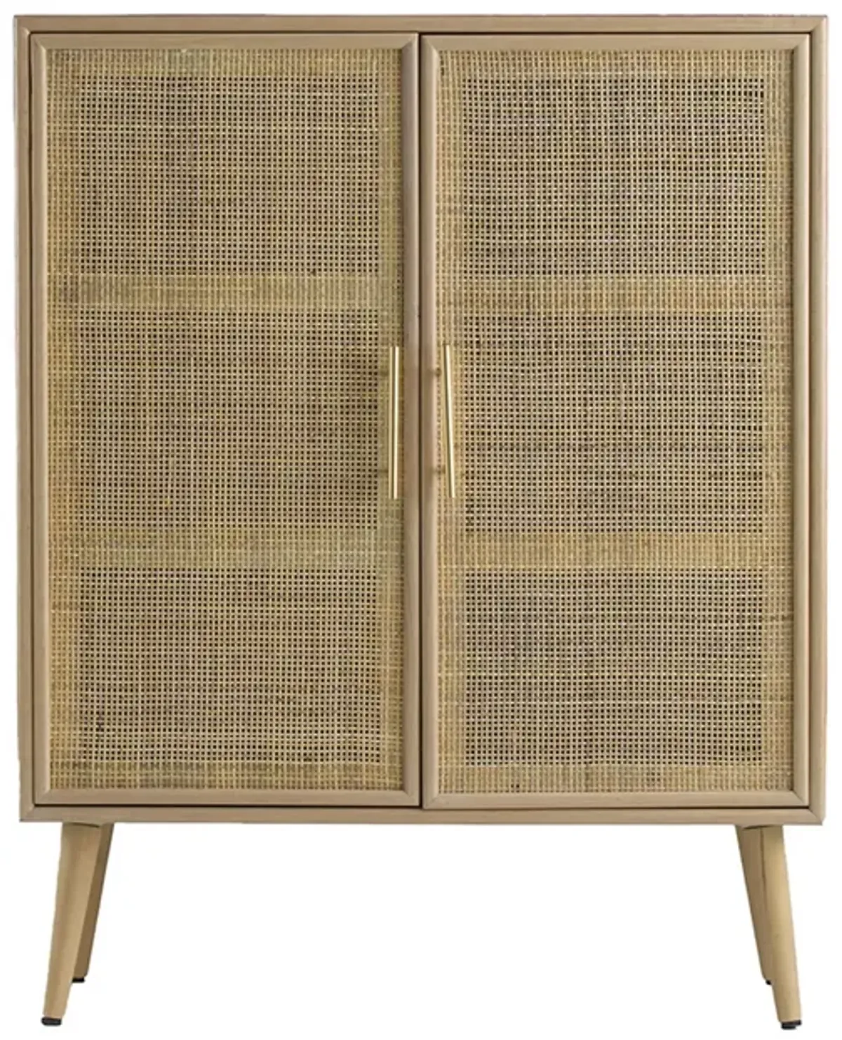 Dana 40 Inch Storage Cabinet, Wood Frame, 2 Shelves, 2 Rattan Doors, Brown - Benzara