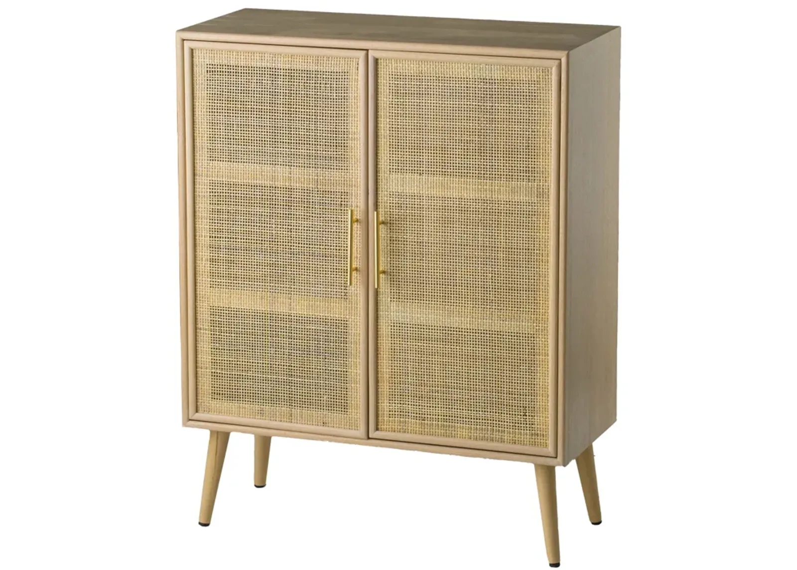 Dana 40 Inch Storage Cabinet, Wood Frame, 2 Shelves, 2 Rattan Doors, Brown - Benzara