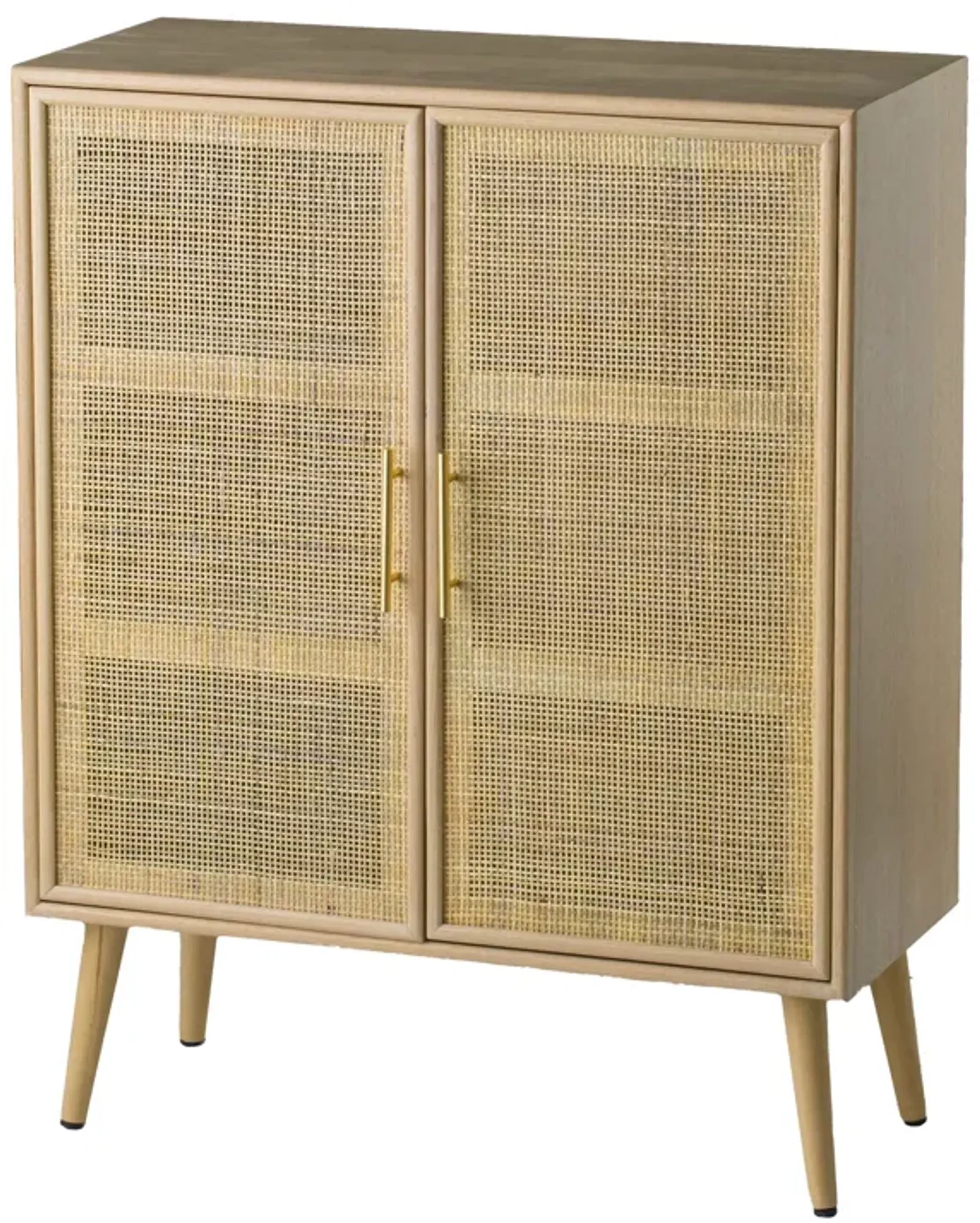 Dana 40 Inch Storage Cabinet, Wood Frame, 2 Shelves, 2 Rattan Doors, Brown - Benzara