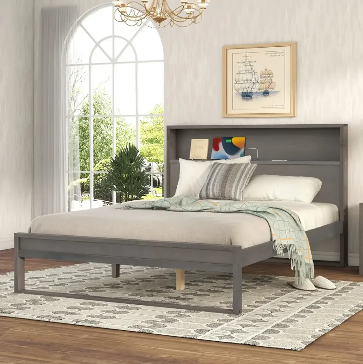 Merax Platform Bed with Storage Headboard