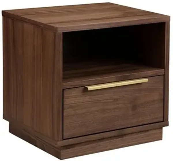 Tommy 18 Inch Nightstand, 1 Drawer with Handle, 1 Storage Cubby, Brown Gold - Benzara
