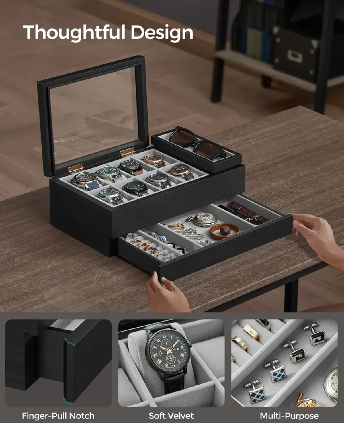 8-Slot Watch Box Premium Storage with Elegant Design and Protective Linings