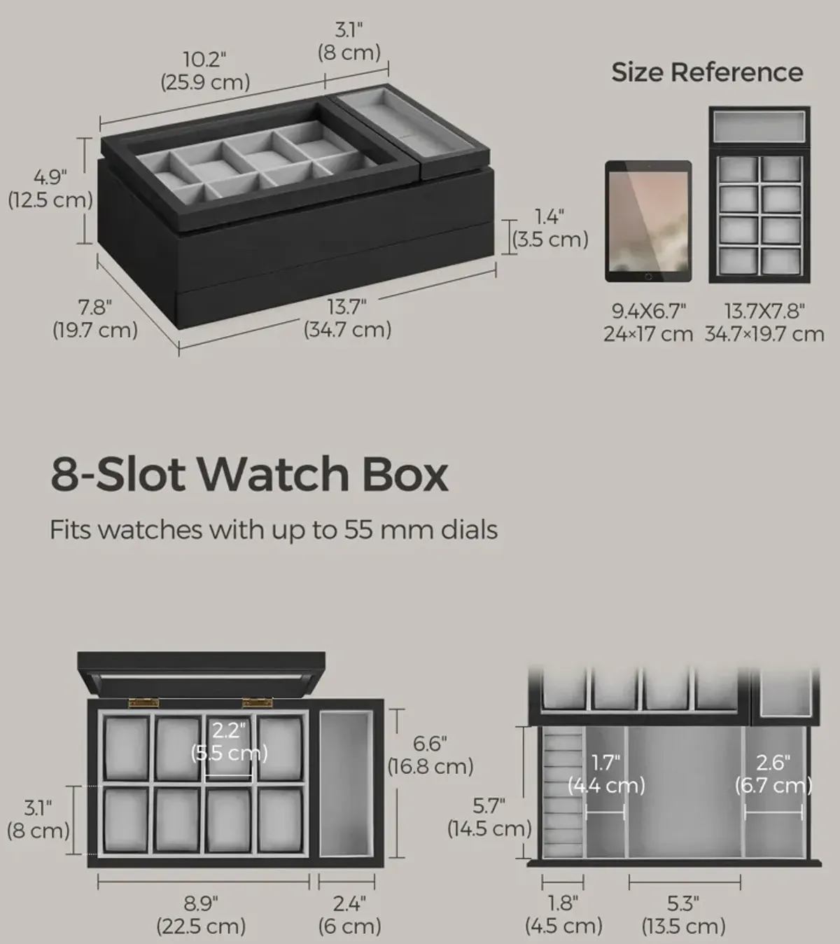 8-Slot Watch Box Premium Storage with Elegant Design and Protective Linings