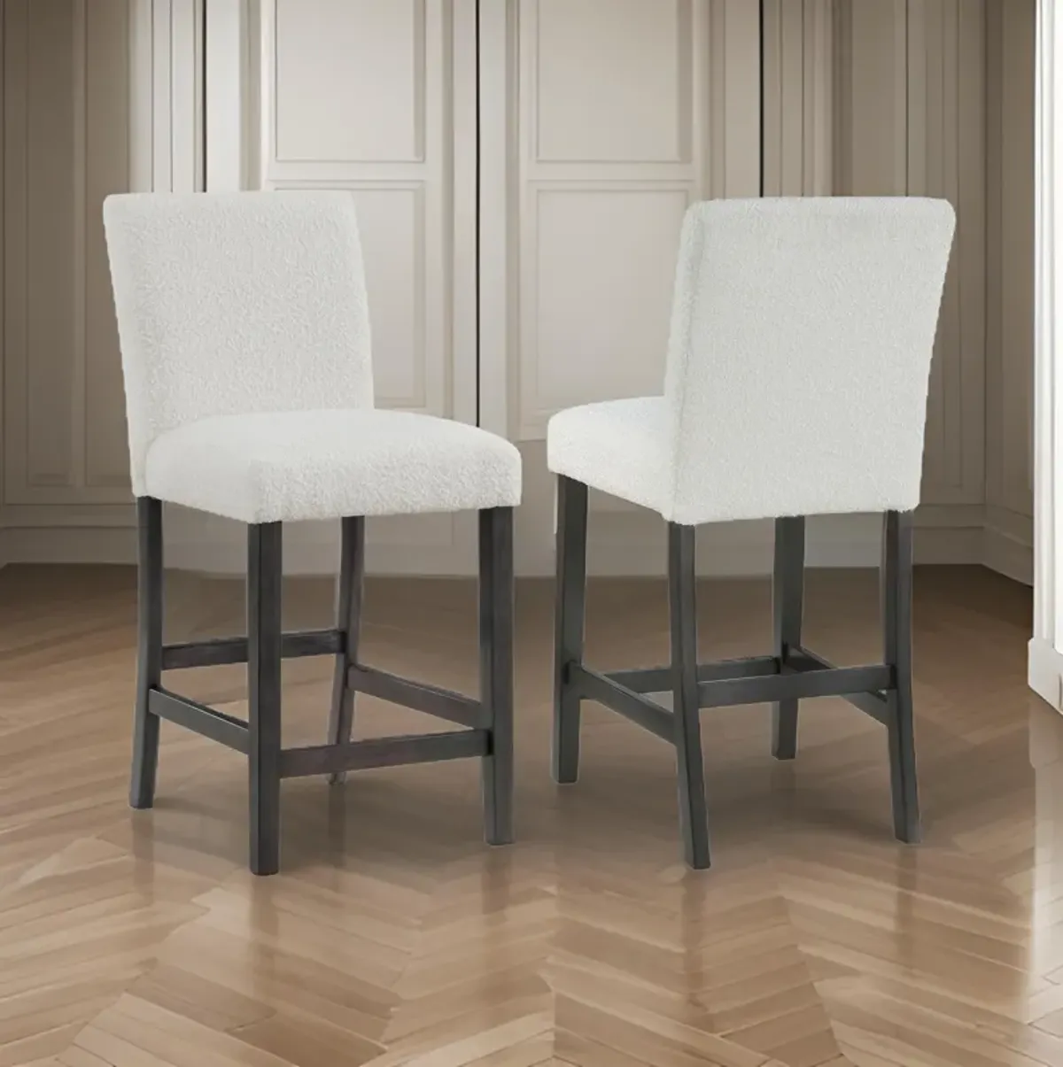 Alora Counter Height Dining Chair Set of 2, White Boucle, Charcoal Gray - Benzara