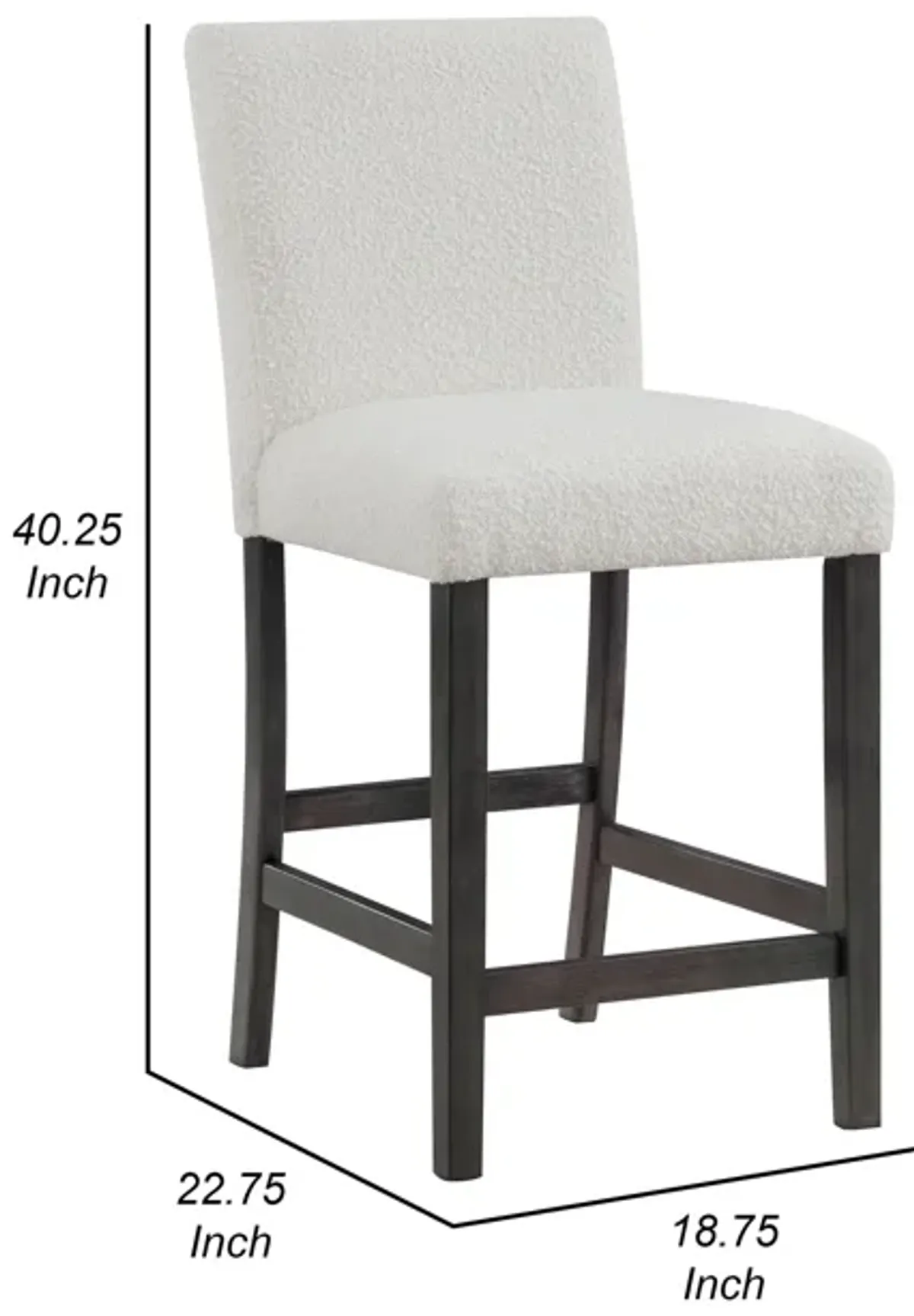 Alora Counter Height Dining Chair Set of 2, White Boucle, Charcoal Gray - Benzara