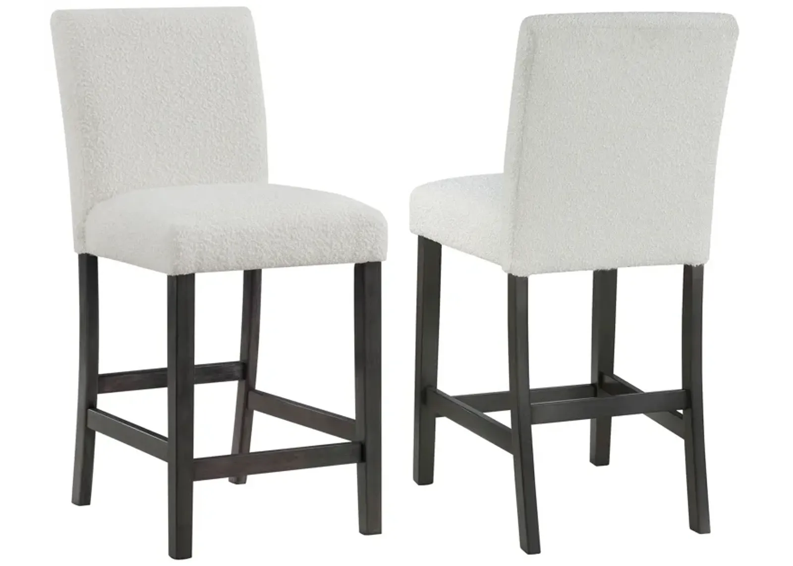 Alora Counter Height Dining Chair Set of 2, White Boucle, Charcoal Gray - Benzara