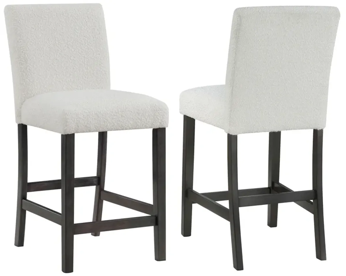 Alora Counter Height Dining Chair Set of 2, White Boucle, Charcoal Gray - Benzara