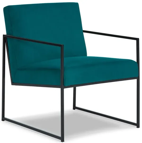 Anisa Accent Chair, Teal Velvet Seat Cushions, Black Metal Frame - Benzara