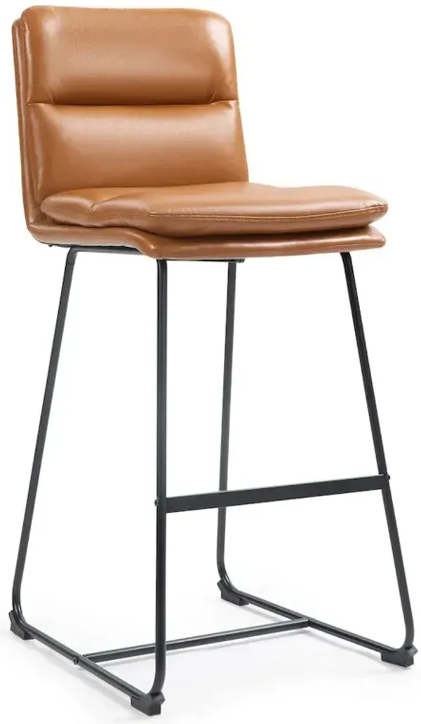 Glamour Home Set of 2 Light Brown Upholstered Metal Frame Bar Stool Puffy Cushions