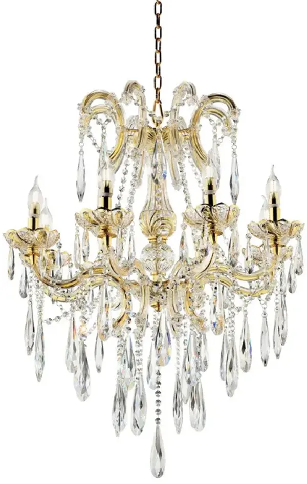 8 Light Metal Chandelier with Crystal Accents, Gold - Benzara