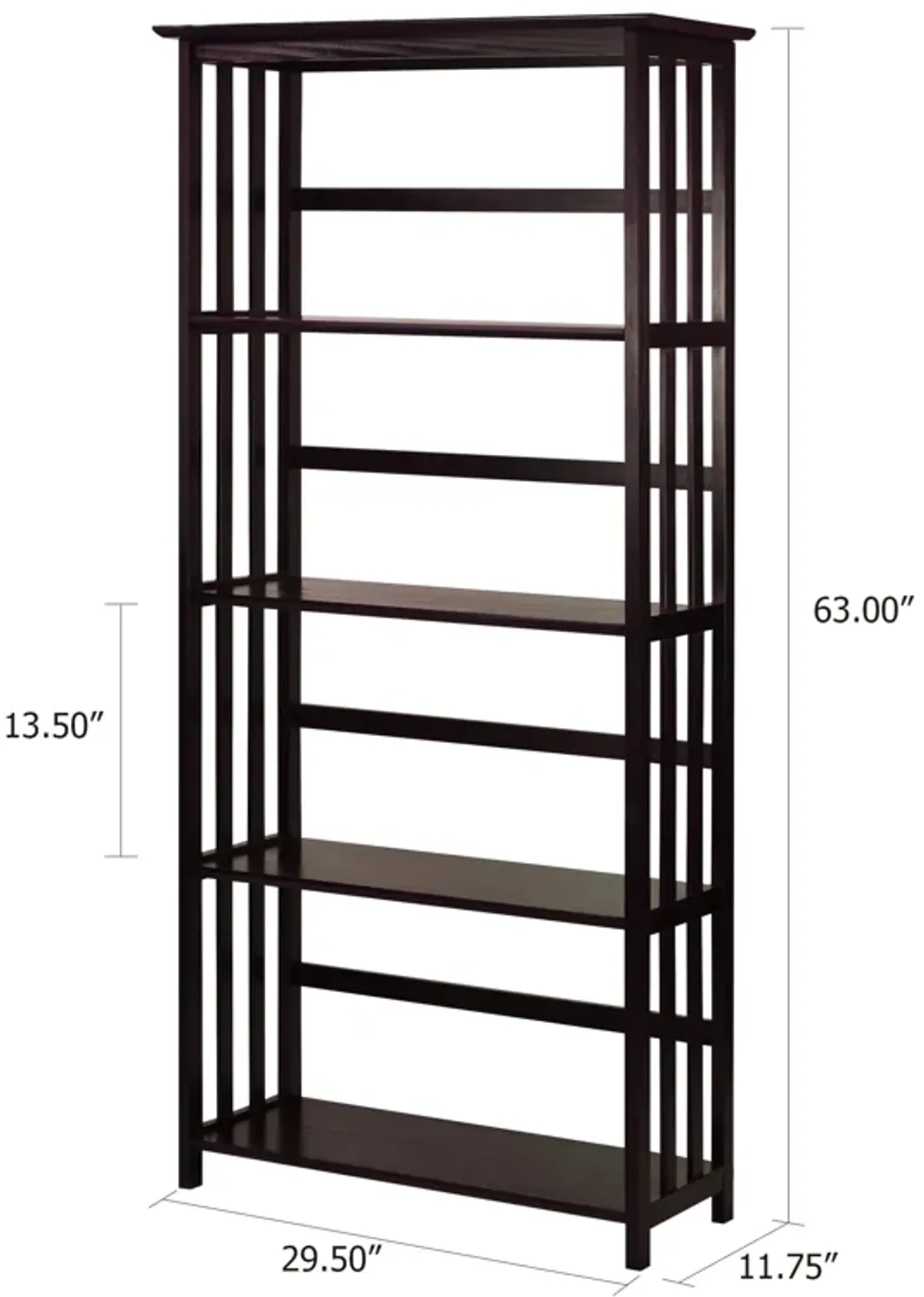 Casual Home Mission Style 5-Shelf Bookcase, Espresso