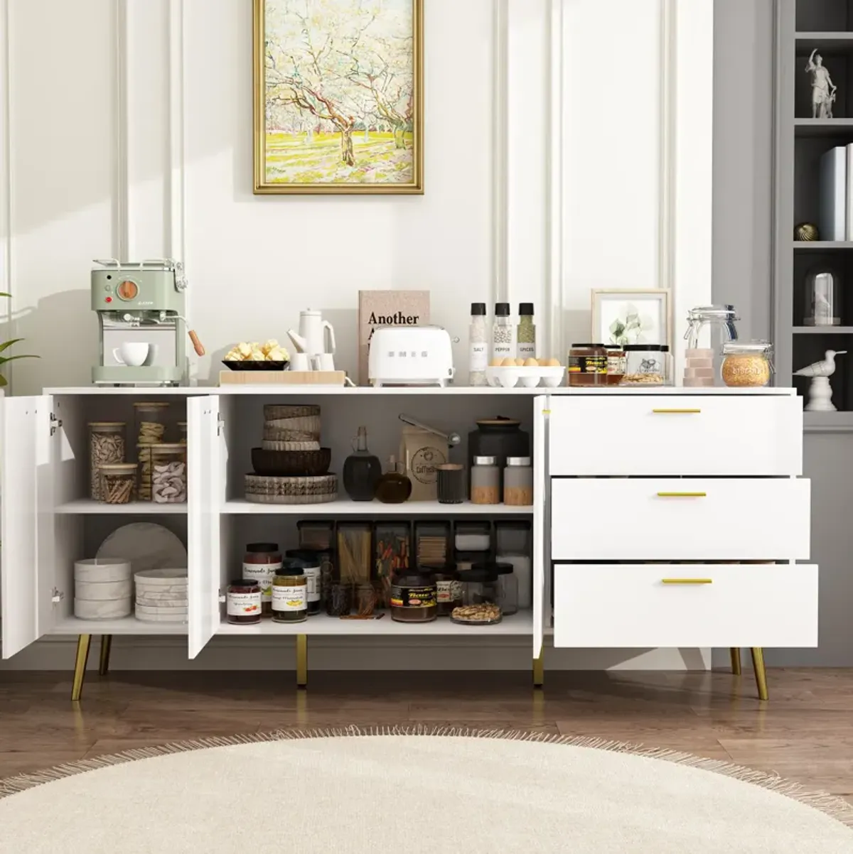 FUFU&GAGA Modern Sideboard Buffet Cabinet with 3 Drawers and 3 Doors, (70.9" W x 15.7" D x 30" H),White