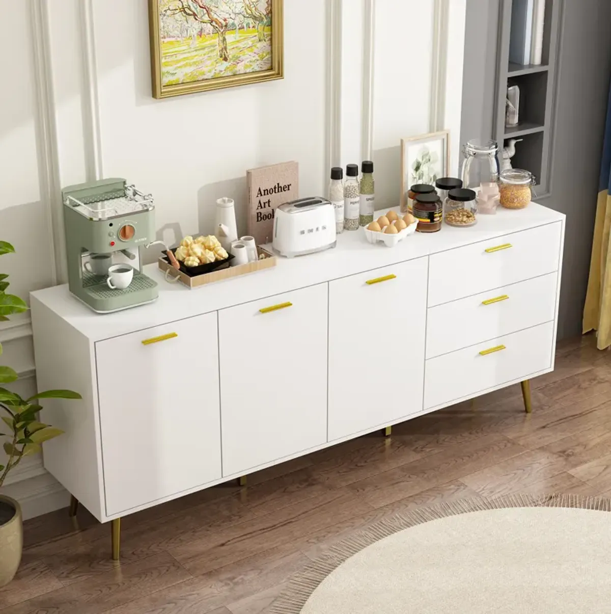 FUFU&GAGA Modern Sideboard Buffet Cabinet with 3 Drawers and 3 Doors, (70.9" W x 15.7" D x 30" H),White