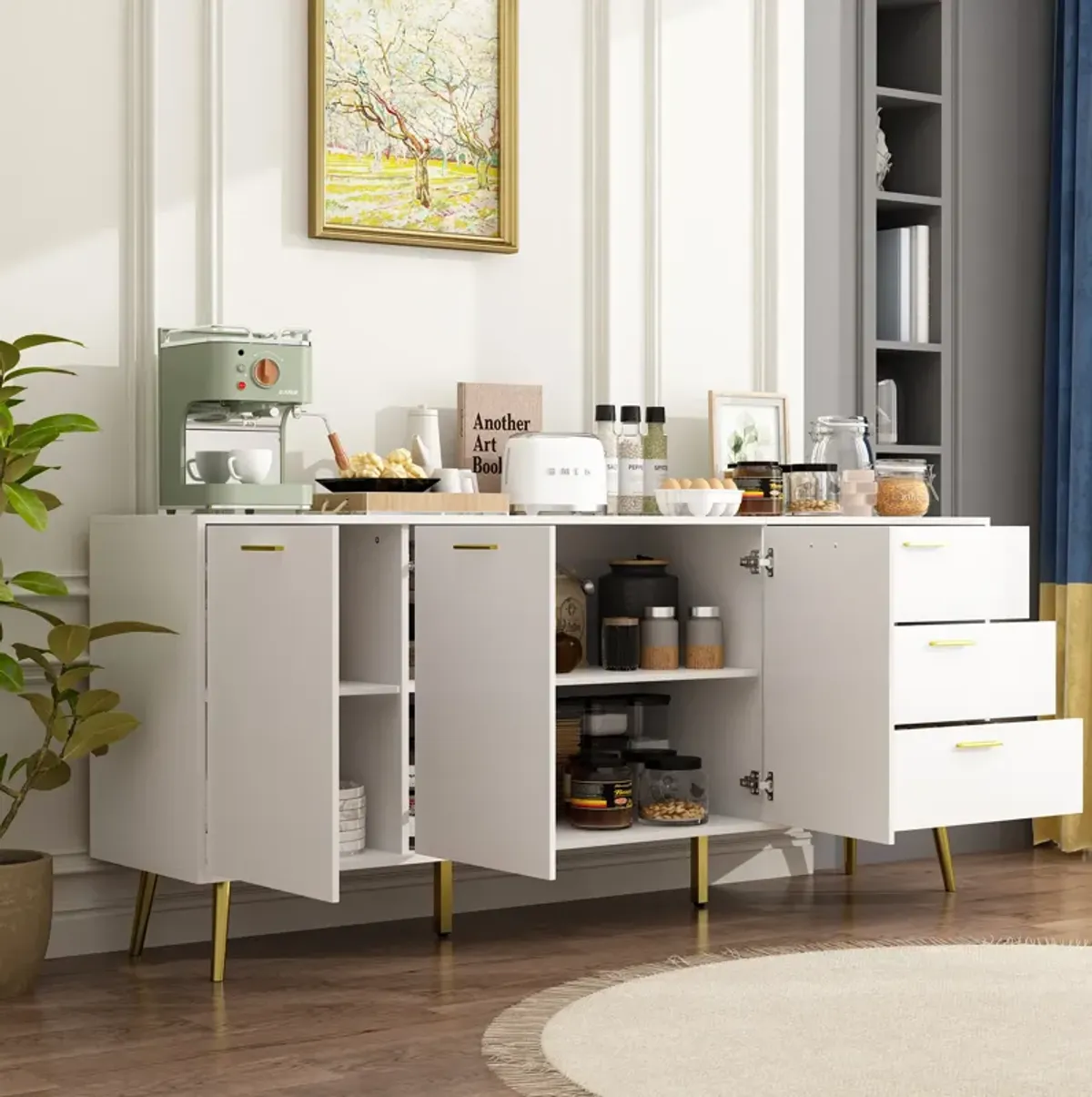 FUFU&GAGA Modern Sideboard Buffet Cabinet with 3 Drawers and 3 Doors, (70.9" W x 15.7" D x 30" H),White