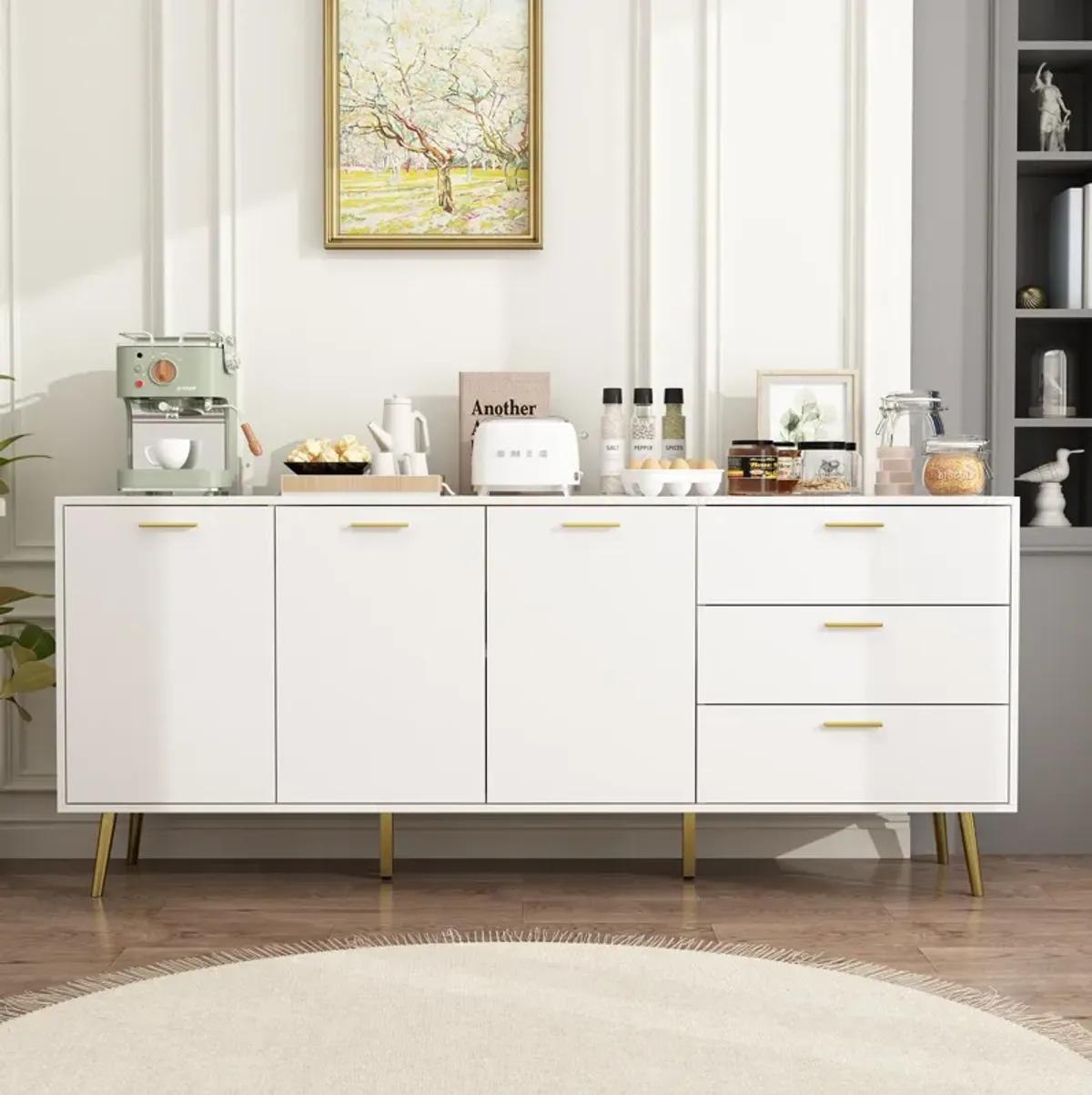 FUFU&GAGA Modern Sideboard Buffet Cabinet with 3 Drawers and 3 Doors, (70.9" W x 15.7" D x 30" H),White