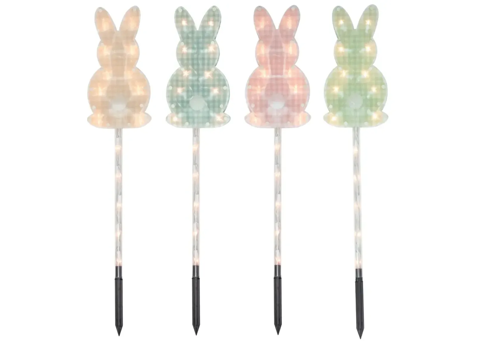 4ct Plaid Pastel Bunny Easter Pathway Marker Lawn Stakes  Clear Lights